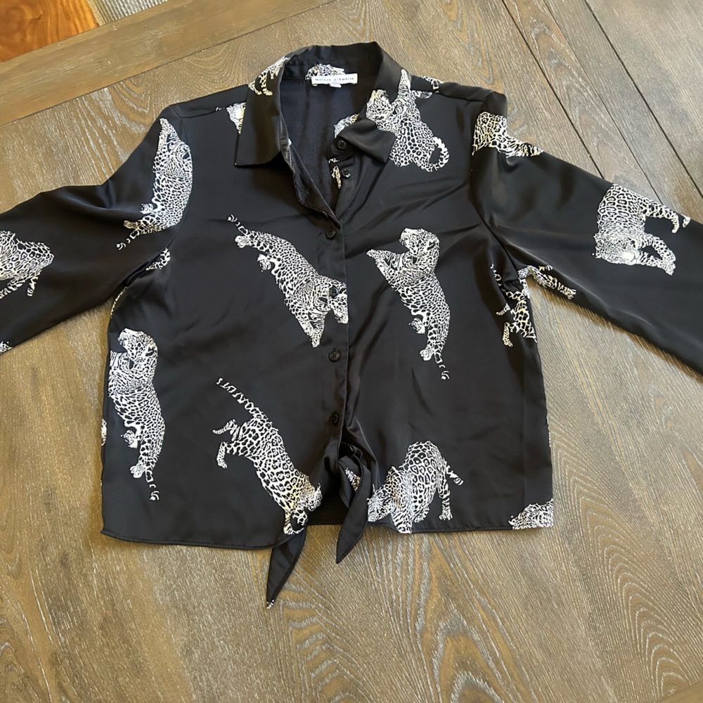 Black Button-Up Shirt with Leopard Print